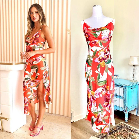 Adelyn Rae Dresses & Skirts - NWT Adelyn Rae Faith Floral Front Slip Dress, Tropical, Red,  Small